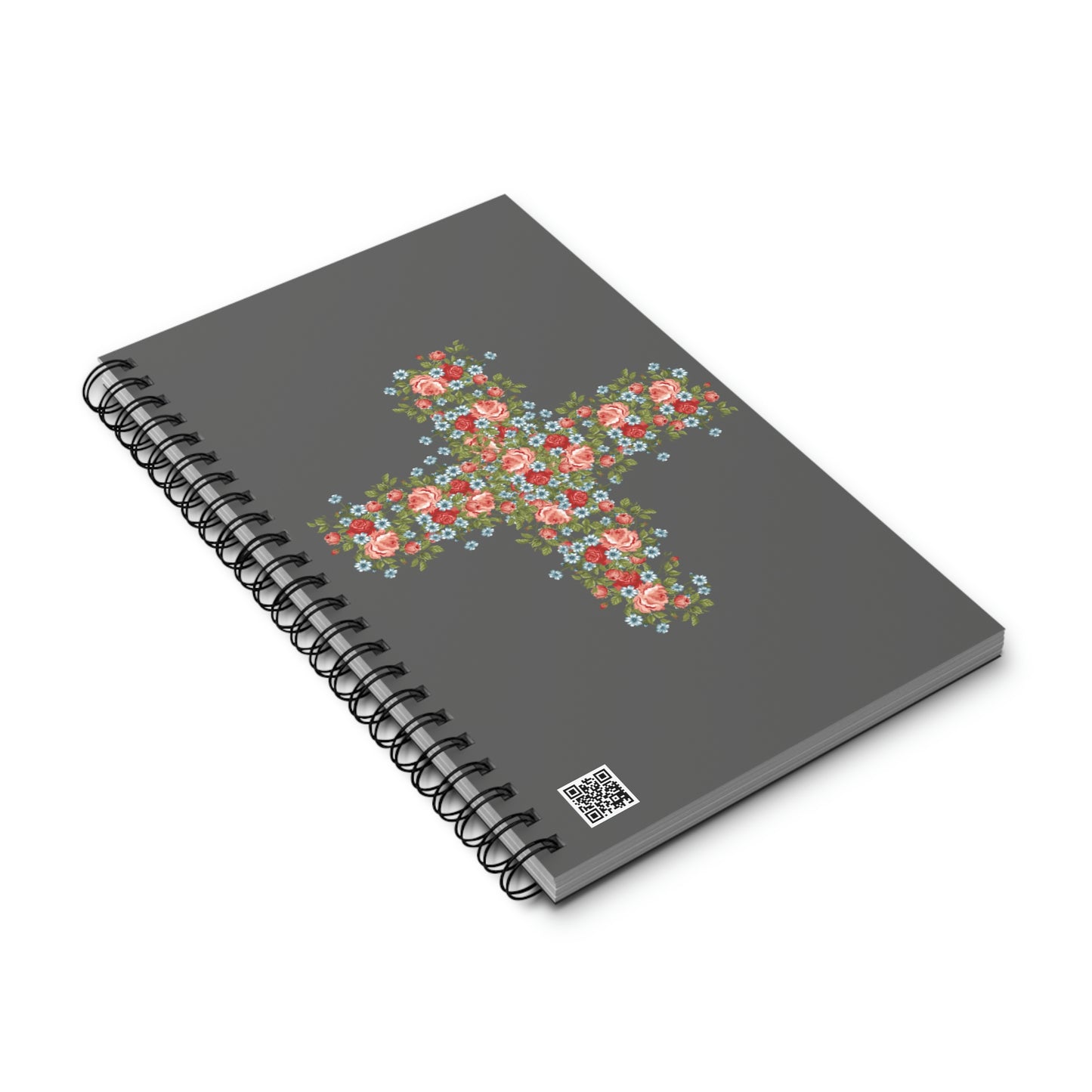 Grey Flower Cross Spiral Journal