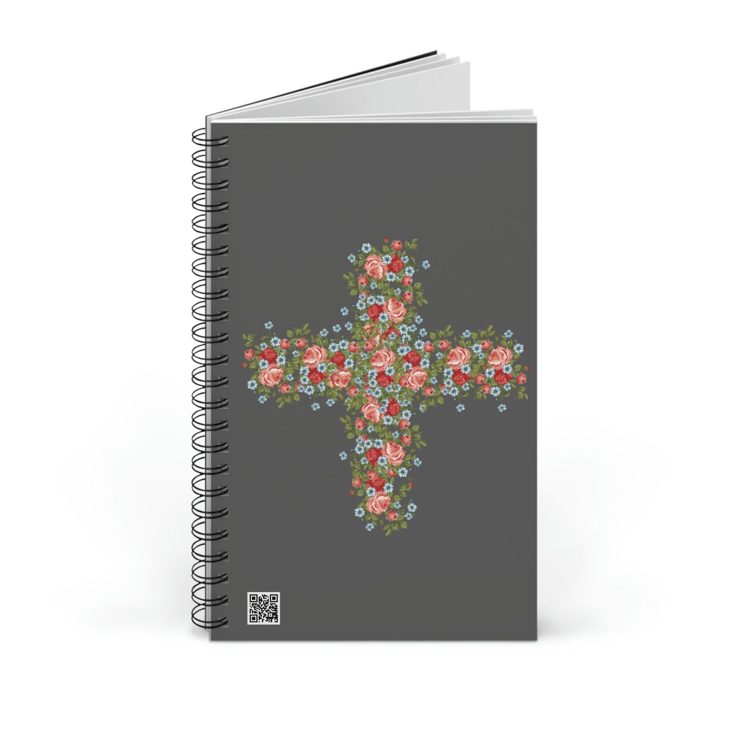 Grey Flower Cross Spiral Journal