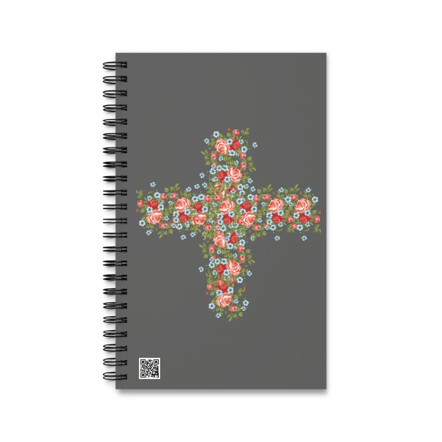 Grey Flower Cross Spiral Journal