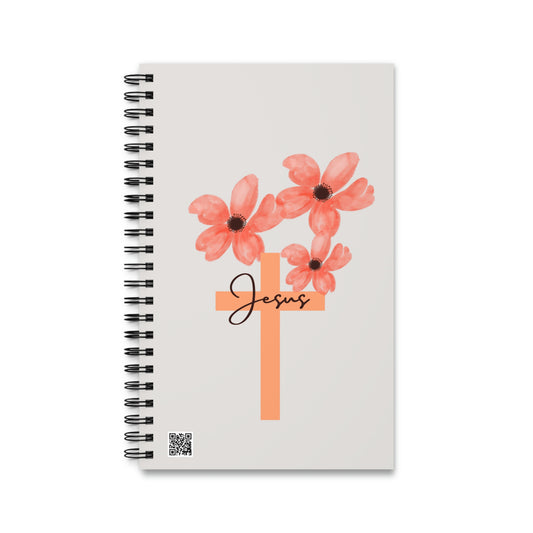 Jesus Cross and Flowers Spiral Journal